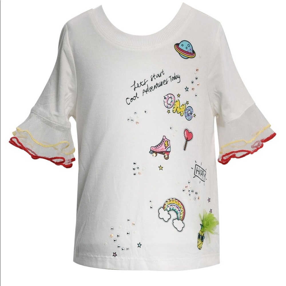 Baby Sara Ruffle mesh sleeve printed tee